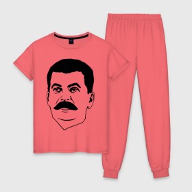 Женская пижама хлопок с принтом Сталин в Новосибирске, 100% хлопок | брюки и футболка прямого кроя, без карманов, на брюках мягкая резинка на поясе и по низу штанин | stalin | ussr | коба | кобба | политические | ссср | сталин