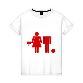 Женская футболка хлопок с принтом Девочка топор и мальчик в Новосибирске, 100% хлопок | прямой крой, круглый вырез горловины, длина до линии бедер, слегка спущенное плечо | без головы | безголовый | девочка | мальчик | топор