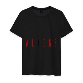 Мужская футболка хлопок с принтом ALIENS в Новосибирске, 100% хлопок | прямой крой, круглый вырез горловины, длина до линии бедер, слегка спущенное плечо. | Тематика изображения на принте: alien | aliens | пришельцы | чужие | чужой