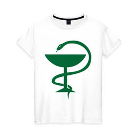 Женская футболка хлопок с принтом Медик в Новосибирске, 100% хлопок | прямой крой, круглый вырез горловины, длина до линии бедер, слегка спущенное плечо | змея и чаша | знак медика | знак медицины | медик | медицина