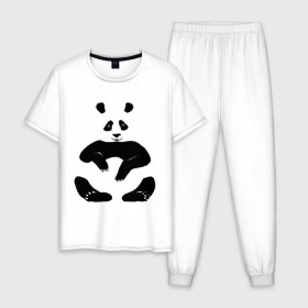 Мужская пижама хлопок с принтом Панда сидит в Новосибирске, 100% хлопок | брюки и футболка прямого кроя, без карманов, на брюках мягкая резинка на поясе и по низу штанин
 | Тематика изображения на принте: 
