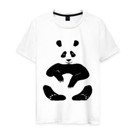 Мужская футболка хлопок с принтом Панда сидит в Новосибирске, 100% хлопок | прямой крой, круглый вырез горловины, длина до линии бедер, слегка спущенное плечо. | 