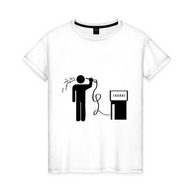 Женская футболка хлопок с принтом Бензиновый суицид в Новосибирске, 100% хлопок | прямой крой, круглый вырез горловины, длина до линии бедер, слегка спущенное плечо | бензин | бензиновый суицид | бензоколонка | заправка | суицид