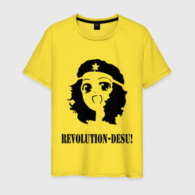 Мужская футболка хлопок с принтом REVOLUTION-DESU! в Новосибирске, 100% хлопок | прямой крой, круглый вырез горловины, длина до линии бедер, слегка спущенное плечо. | desu | revolution | revolution desu | политические