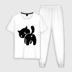 Мужская пижама хлопок с принтом Котёнок зад в Новосибирске, 100% хлопок | брюки и футболка прямого кроя, без карманов, на брюках мягкая резинка на поясе и по низу штанин
 | Тематика изображения на принте: кот | котенок | кошки
