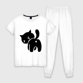 Женская пижама хлопок с принтом Котёнок зад в Новосибирске, 100% хлопок | брюки и футболка прямого кроя, без карманов, на брюках мягкая резинка на поясе и по низу штанин | Тематика изображения на принте: кот | котенок | кошки