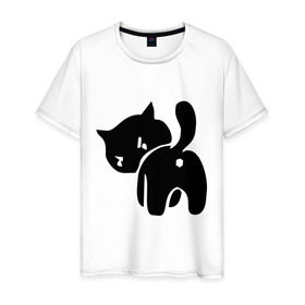 Мужская футболка хлопок с принтом Котёнок зад в Новосибирске, 100% хлопок | прямой крой, круглый вырез горловины, длина до линии бедер, слегка спущенное плечо. | Тематика изображения на принте: кот | котенок | кошки
