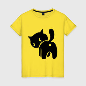 Женская футболка хлопок с принтом Котёнок зад в Новосибирске, 100% хлопок | прямой крой, круглый вырез горловины, длина до линии бедер, слегка спущенное плечо | Тематика изображения на принте: кот | котенок | кошки