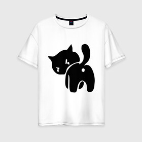 Женская футболка хлопок Oversize с принтом Котёнок зад в Новосибирске, 100% хлопок | свободный крой, круглый ворот, спущенный рукав, длина до линии бедер
 | Тематика изображения на принте: кот | котенок | кошки