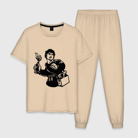 Мужская пижама хлопок с принтом Повстанец в Новосибирске, 100% хлопок | брюки и футболка прямого кроя, без карманов, на брюках мягкая резинка на поясе и по низу штанин
 | анархия | бунт | восстание | граффити | коктейль молотова | повстанец