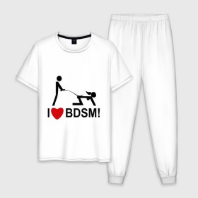 Мужская пижама хлопок с принтом I love BDSM в Новосибирске, 100% хлопок | брюки и футболка прямого кроя, без карманов, на брюках мягкая резинка на поясе и по низу штанин
 | люблю | любовь | я