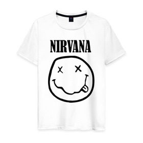 Мужская футболка хлопок с принтом Nirvana в Новосибирске, 100% хлопок | прямой крой, круглый вырез горловины, длина до линии бедер, слегка спущенное плечо. | cobain | media | nirvana | rock | smells like teen spirit | toplanding | кобейн | нирвана | рок