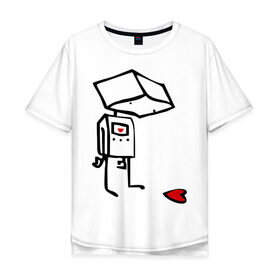 Мужская футболка хлопок Oversize с принтом Робот и сердце в Новосибирске, 100% хлопок | свободный крой, круглый ворот, “спинка” длиннее передней части | robot | грусть | робот | чувства | эмоции