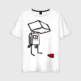 Женская футболка хлопок Oversize с принтом Робот и сердце в Новосибирске, 100% хлопок | свободный крой, круглый ворот, спущенный рукав, длина до линии бедер
 | robot | грусть | робот | чувства | эмоции