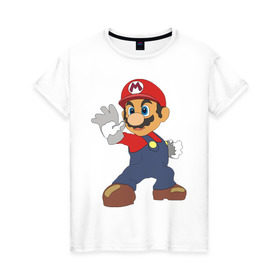 Женская футболка хлопок с принтом Super Mario (1) в Новосибирске, 100% хлопок | прямой крой, круглый вырез горловины, длина до линии бедер, слегка спущенное плечо | nintendo | марио | нинтендо