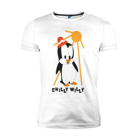 Мужская футболка премиум с принтом Chilly в Новосибирске, 92% хлопок, 8% лайкра | приталенный силуэт, круглый вырез ворота, длина до линии бедра, короткий рукав | пингвин