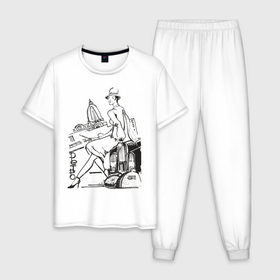 Мужская пижама хлопок с принтом Ретро (2) в Новосибирске, 100% хлопок | брюки и футболка прямого кроя, без карманов, на брюках мягкая резинка на поясе и по низу штанин
 | retro | девушка | ретро | рисунок