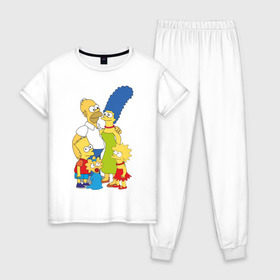 Женская пижама хлопок с принтом The Simpsons (2) в Новосибирске, 100% хлопок | брюки и футболка прямого кроя, без карманов, на брюках мягкая резинка на поясе и по низу штанин | гомер