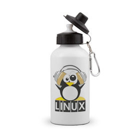 Бутылка спортивная с принтом Linux (6) в Новосибирске, металл | емкость — 500 мл, в комплекте две пластиковые крышки и карабин для крепления | пингвин