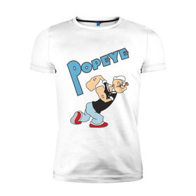 Мужская футболка премиум с принтом Popeye в Новосибирске, 92% хлопок, 8% лайкра | приталенный силуэт, круглый вырез ворота, длина до линии бедра, короткий рукав | popeye