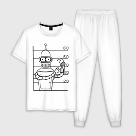 Мужская пижама хлопок с принтом Bender (3) в Новосибирске, 100% хлопок | брюки и футболка прямого кроя, без карманов, на брюках мягкая резинка на поясе и по низу штанин
 | bender | futurama | бендер | футурама