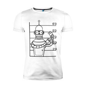 Мужская футболка премиум с принтом Bender (3) в Новосибирске, 92% хлопок, 8% лайкра | приталенный силуэт, круглый вырез ворота, длина до линии бедра, короткий рукав | bender | futurama | бендер | футурама