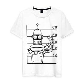Мужская футболка хлопок с принтом Bender (3) в Новосибирске, 100% хлопок | прямой крой, круглый вырез горловины, длина до линии бедер, слегка спущенное плечо. | Тематика изображения на принте: bender | futurama | бендер | футурама