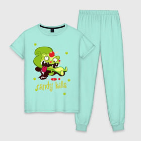 Женская пижама хлопок с принтом Сandy kills в Новосибирске, 100% хлопок | брюки и футболка прямого кроя, без карманов, на брюках мягкая резинка на поясе и по низу штанин | happy tree friends