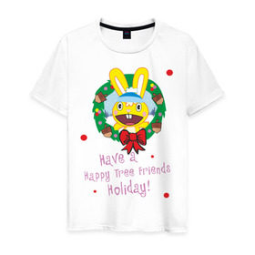 Мужская футболка хлопок с принтом Happy tree friend (7) в Новосибирске, 100% хлопок | прямой крой, круглый вырез горловины, длина до линии бедер, слегка спущенное плечо. | 2012 год | happy tree friends | holiday | new year | венок | нг | новогодний | новый 2012 | новый год | праздник | праздничный | рождественский | рождество