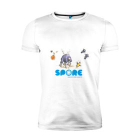 Мужская футболка премиум с принтом Spore (3) в Новосибирске, 92% хлопок, 8% лайкра | приталенный силуэт, круглый вырез ворота, длина до линии бедра, короткий рукав | игры | лаборатория существ | спор