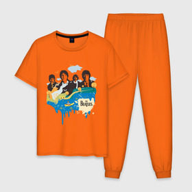 Мужская пижама хлопок с принтом The Beatles в Новосибирске, 100% хлопок | брюки и футболка прямого кроя, без карманов, на брюках мягкая резинка на поясе и по низу штанин
 | beatles | lennon | битлз | битлс | битлы | леннон