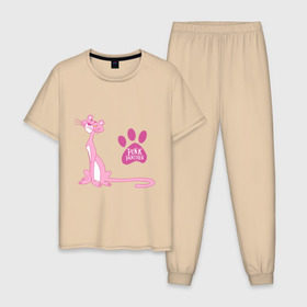 Мужская пижама хлопок с принтом Розовая Пантера в Новосибирске, 100% хлопок | брюки и футболка прямого кроя, без карманов, на брюках мягкая резинка на поясе и по низу штанин
 | Тематика изображения на принте: pink panther | розовая пантера
