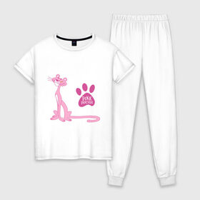 Женская пижама хлопок с принтом Розовая Пантера в Новосибирске, 100% хлопок | брюки и футболка прямого кроя, без карманов, на брюках мягкая резинка на поясе и по низу штанин | pink panther | розовая пантера