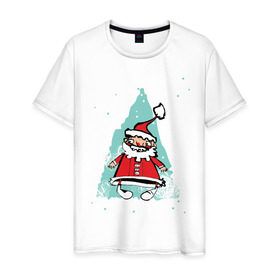Мужская футболка хлопок с принтом Дед_мороз (3) в Новосибирске, 100% хлопок | прямой крой, круглый вырез горловины, длина до линии бедер, слегка спущенное плечо. | Тематика изображения на принте: 2012 | new year | дед | дед мороз | нг | новый 2012 | новый год | санта | санта клаус