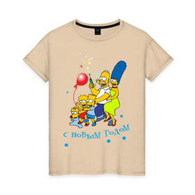 Женская футболка хлопок с принтом С новым годом Simpsons в Новосибирске, 100% хлопок | прямой крой, круглый вырез горловины, длина до линии бедер, слегка спущенное плечо | 2012 год | new year | simpsons | барт симпсон | гомер симпсон | дед | дед мороз | нг | новогодний | новый 2012 | новый год | с новым годом | санта | санта клаус | симпсоны | симсоны