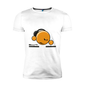 Мужская футболка премиум с принтом Смайл DJ в Новосибирске, 92% хлопок, 8% лайкра | приталенный силуэт, круглый вырез ворота, длина до линии бедра, короткий рукав | deejay | dj | smile | диджей | смайл | смайлик | улыбка