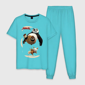 Мужская пижама хлопок с принтом Kung Fu Panda 2 в Новосибирске, 100% хлопок | брюки и футболка прямого кроя, без карманов, на брюках мягкая резинка на поясе и по низу штанин
 | панда