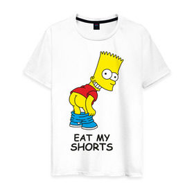 Мужская футболка хлопок с принтом Eat my shorts в Новосибирске, 100% хлопок | прямой крой, круглый вырез горловины, длина до линии бедер, слегка спущенное плечо. | Тематика изображения на принте: гомер