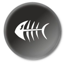 Значок с принтом Скелетик рыбки в Новосибирске,  металл | круглая форма, металлическая застежка в виде булавки | Тематика изображения на принте: скелет