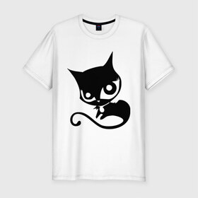 Мужская футболка премиум с принтом Doom Kitty в Новосибирске, 92% хлопок, 8% лайкра | приталенный силуэт, круглый вырез ворота, длина до линии бедра, короткий рукав | cat | kitty | киса | кошка | кошки | черная кошка