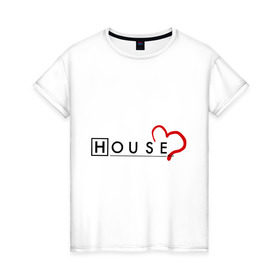 Женская футболка хлопок с принтом House love в Новосибирске, 100% хлопок | прямой крой, круглый вырез горловины, длина до линии бедер, слегка спущенное плечо | everybody lies | haus | house | все лгут | доктор | хауз | хаус | хью лори