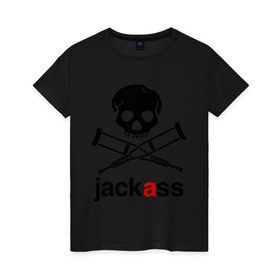 Женская футболка хлопок с принтом Jackass (Чудаки) в Новосибирске, 100% хлопок | прямой крой, круглый вырез горловины, длина до линии бедер, слегка спущенное плечо | jackas | придурки | чудаки