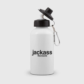 Бутылка спортивная с принтом Jackass The Movie (Чудаки) в Новосибирске, металл | емкость — 500 мл, в комплекте две пластиковые крышки и карабин для крепления | Тематика изображения на принте: джонни ноксвилл | придурки | чудаки