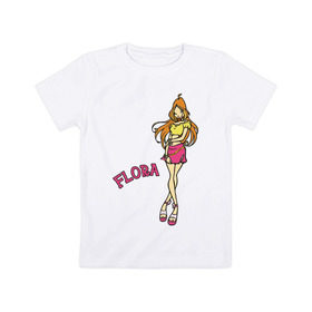 Детская футболка хлопок с принтом winX flora в Новосибирске, 100% хлопок | круглый вырез горловины, полуприлегающий силуэт, длина до линии бедер | flora | winx | винкс | флора
