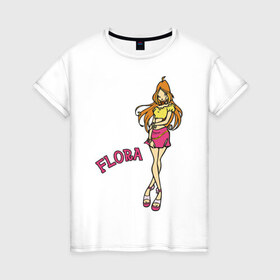 Женская футболка хлопок с принтом winX flora в Новосибирске, 100% хлопок | прямой крой, круглый вырез горловины, длина до линии бедер, слегка спущенное плечо | Тематика изображения на принте: flora | winx | винкс | флора