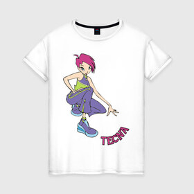 Женская футболка хлопок с принтом winX tecna в Новосибирске, 100% хлопок | прямой крой, круглый вырез горловины, длина до линии бедер, слегка спущенное плечо | Тематика изображения на принте: 