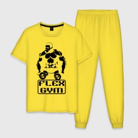 Мужская пижама хлопок с принтом Flex gym в Новосибирске, 100% хлопок | брюки и футболка прямого кроя, без карманов, на брюках мягкая резинка на поясе и по низу штанин
 | powerlifting