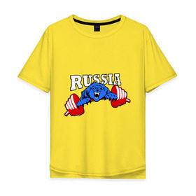 Мужская футболка хлопок Oversize с принтом RUSSIA PR в Новосибирске, 100% хлопок | свободный крой, круглый ворот, “спинка” длиннее передней части | powerlifting