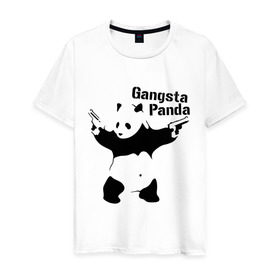 Мужская футболка хлопок с принтом Gangsta Panda в Новосибирске, 100% хлопок | прямой крой, круглый вырез горловины, длина до линии бедер, слегка спущенное плечо. | панда