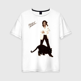 Женская футболка хлопок Oversize с принтом Michael Jackson (2) в Новосибирске, 100% хлопок | свободный крой, круглый ворот, спущенный рукав, длина до линии бедер
 | Тематика изображения на принте: jackson | michael | mj | pop | джексон | майкл | майкл джексон | поп